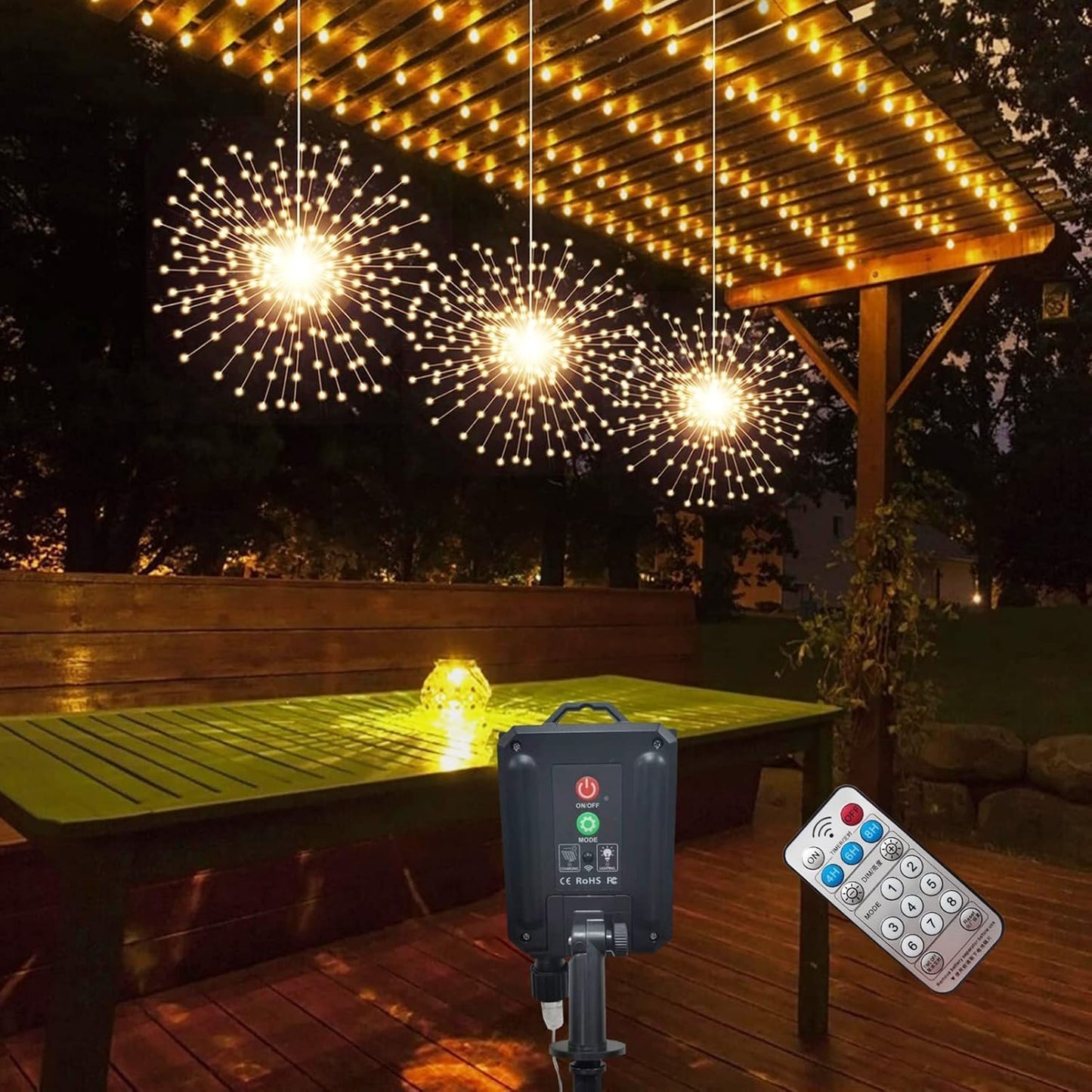 3 Pack 600 LED Solar Starburst Sphere Lights for Festive Decor