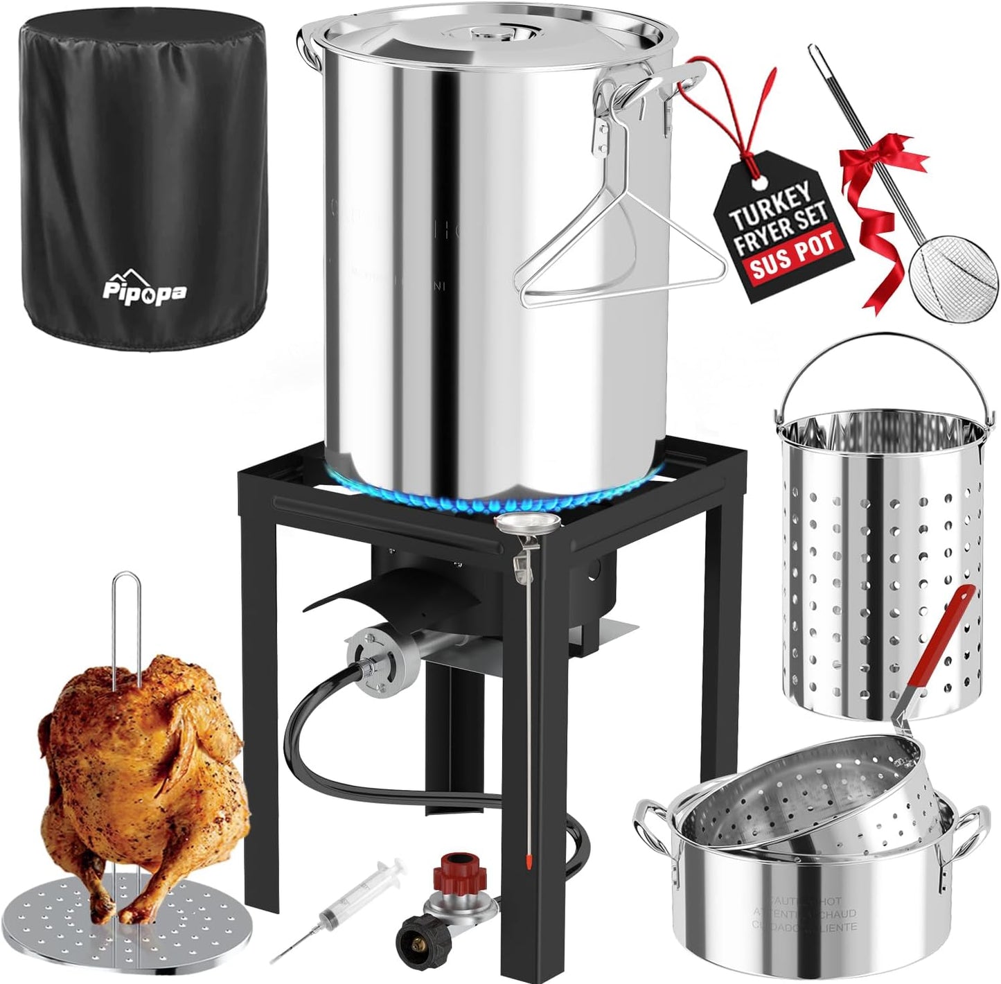 30QT Stainless Steel Turkey Fryer with Cover & Skimmer Included