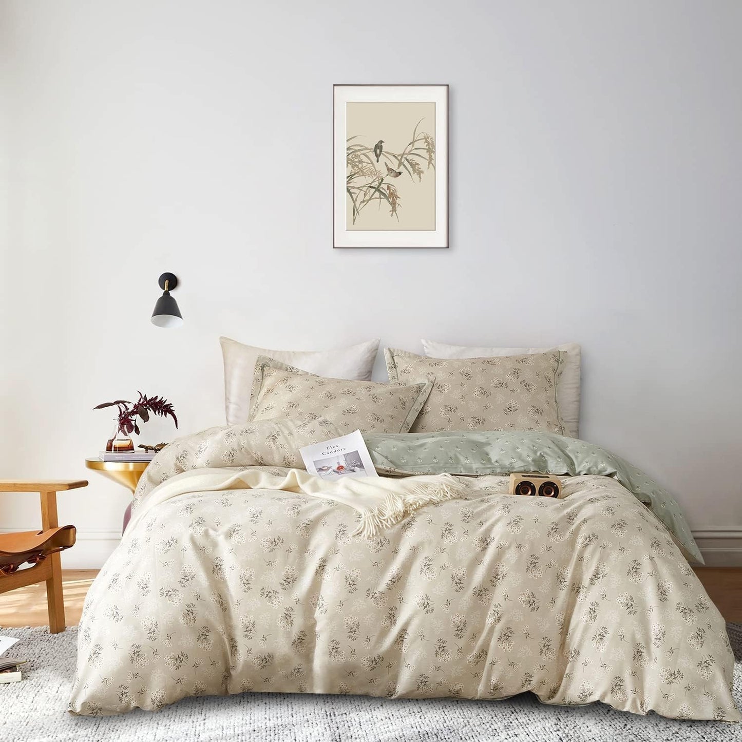 Boho Floral Duvet Cover Queen Set for Chic Garden Style Decor