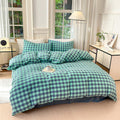King Washed Cotton Duvet Cover Set - Blue Green Grid