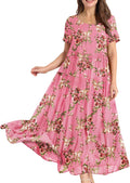 YESNO Women's Bohemian Floral Dress with Pockets for Casual Style