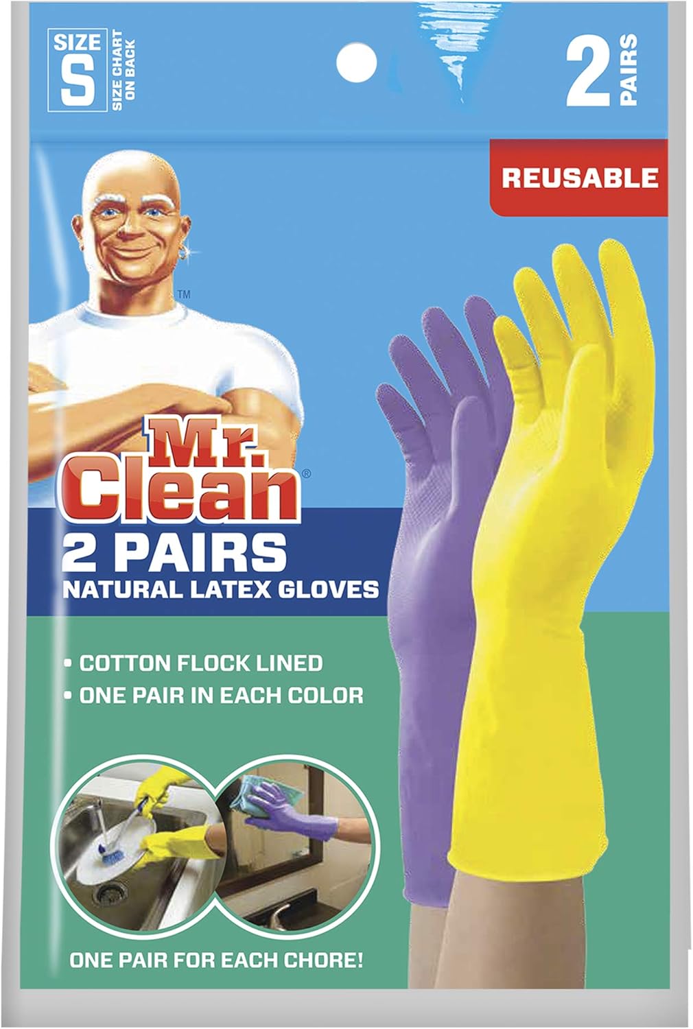 Mr. Clean Small Reusable Latex Gloves - Durable 2 Pairs