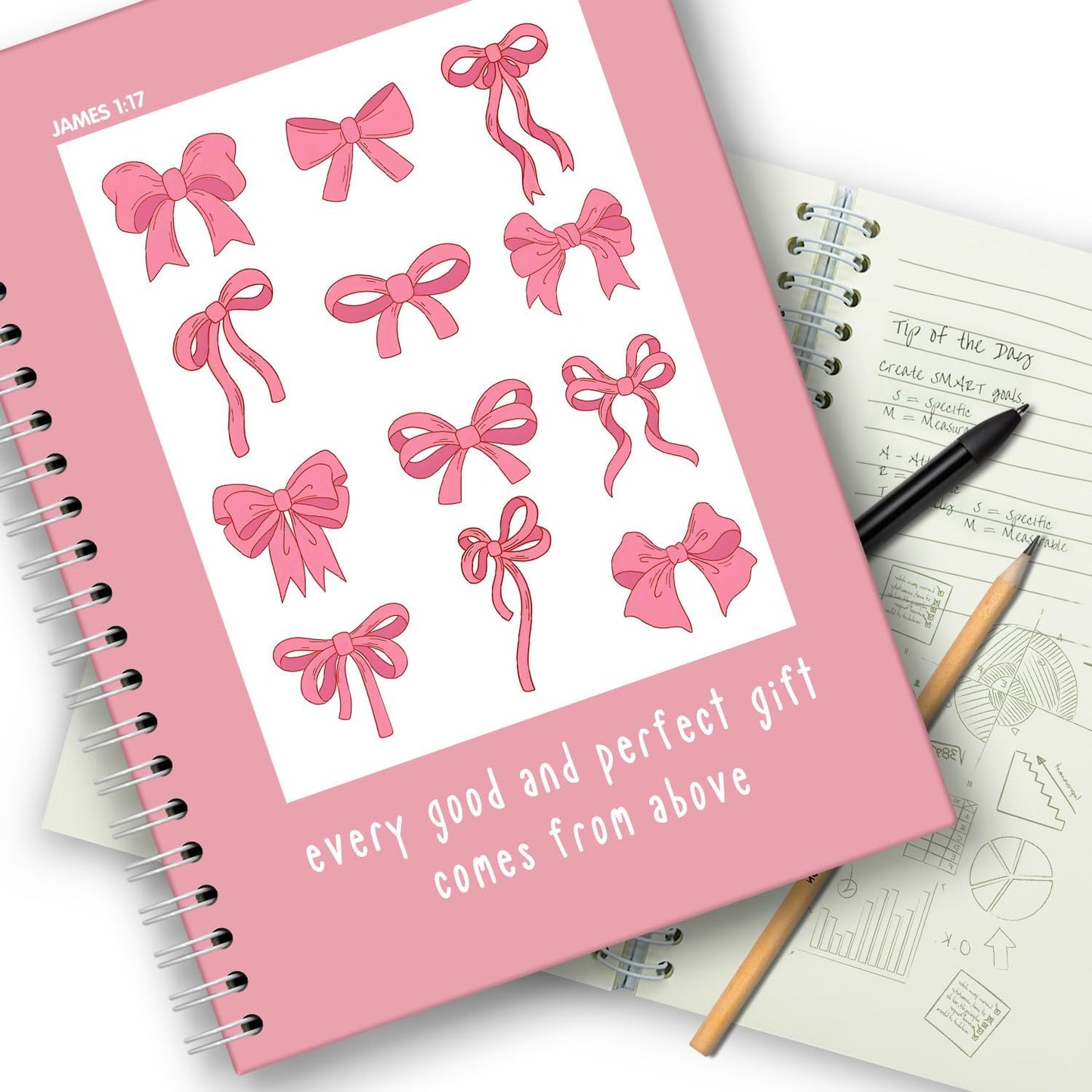 Pink Bow Spiral Notebook: Stylish College Journal