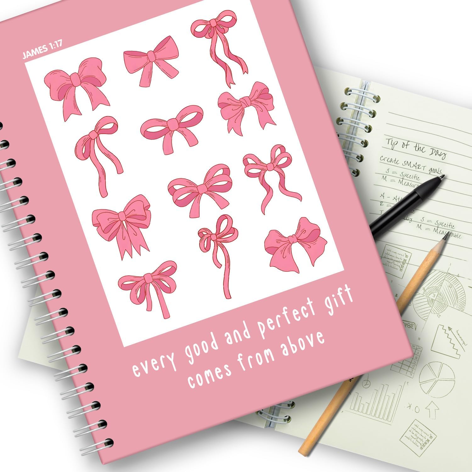 Pink Bow Spiral Notebook: Stylish College Journal