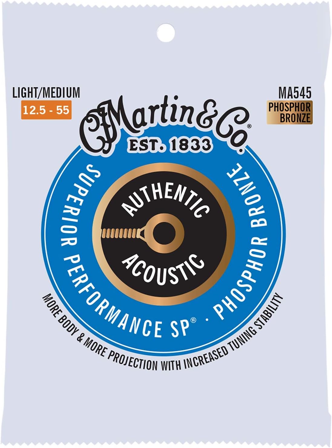 Martin Medium Acoustic Guitar Strings, Superior Performance 92/8 Phosphor Bronze
