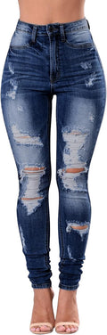 Women's High Waisted Ripped Stretch Jeans - Flattering Skinny Fit Cut