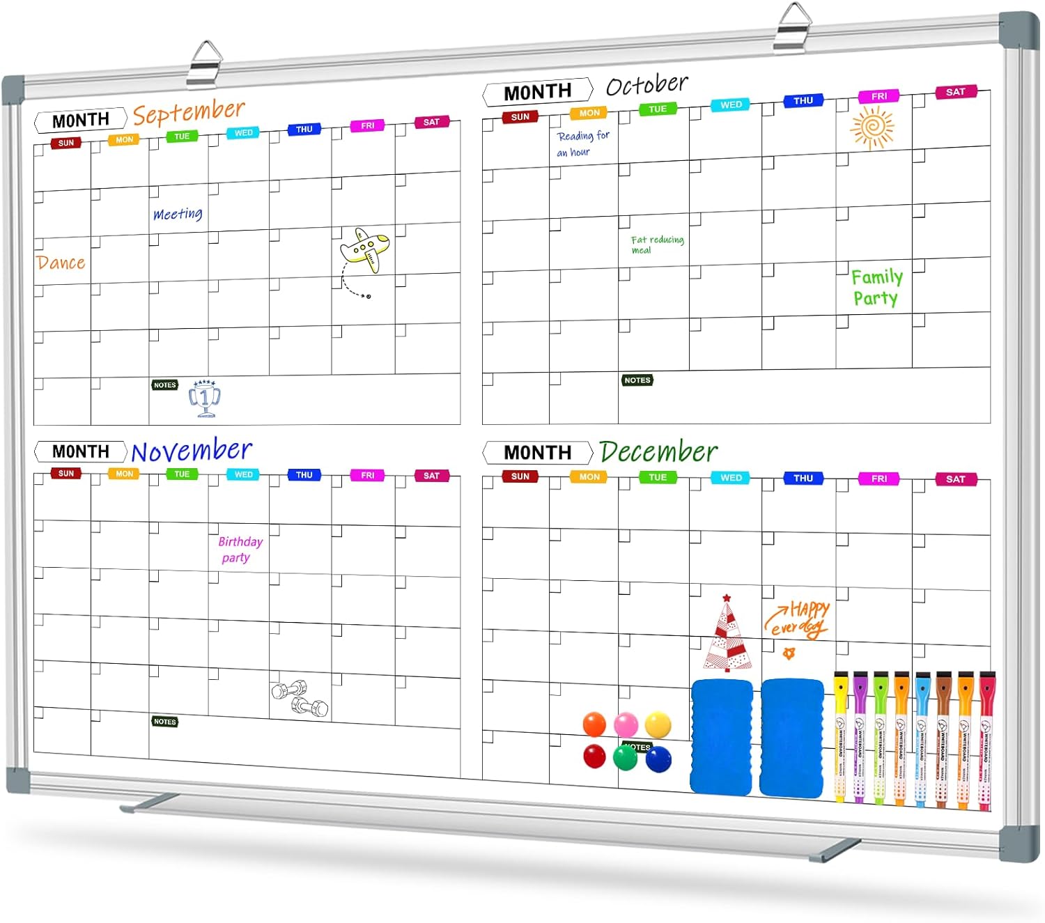 4-Month Magnetic Calendar Whiteboard - Plan Easily!