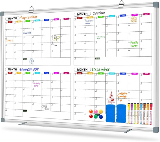4-Month Magnetic Calendar Whiteboard - Plan Easily!