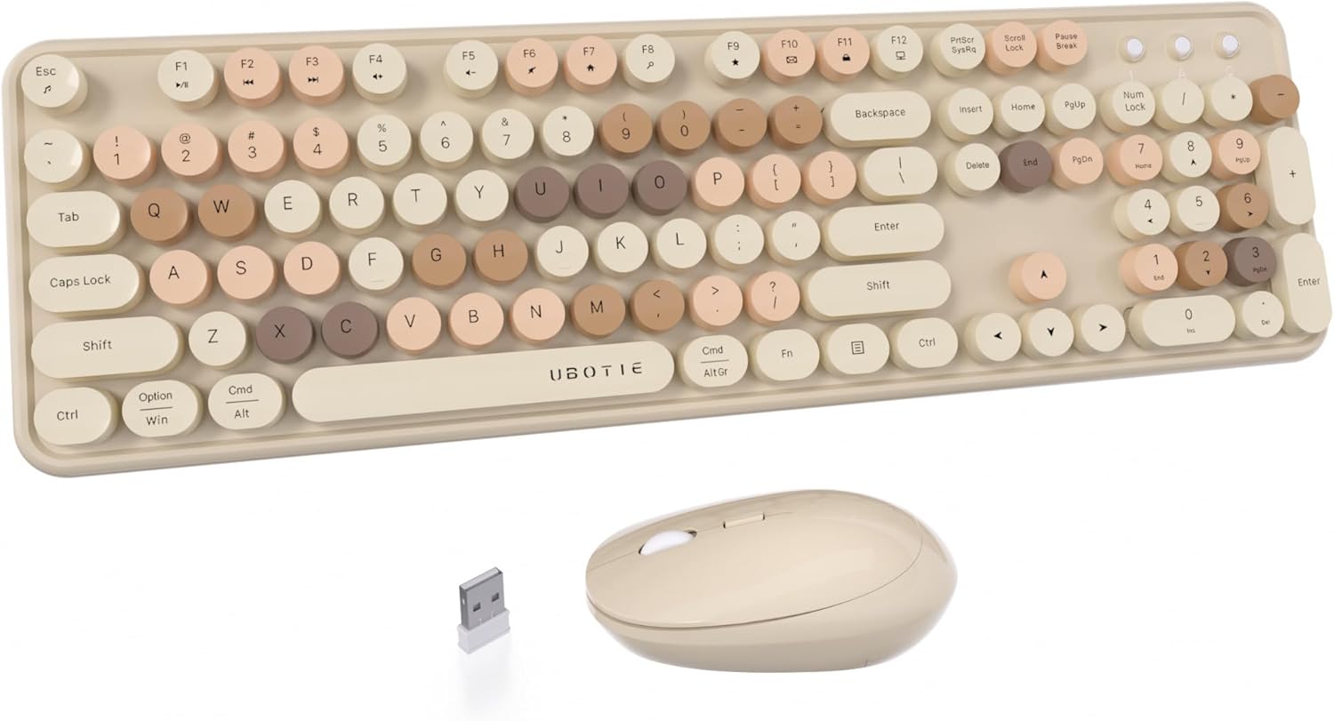 UBOTIE Colorful Wireless Keyboard & Mouse Combo - 2.4GHz Dropout-Free Connection