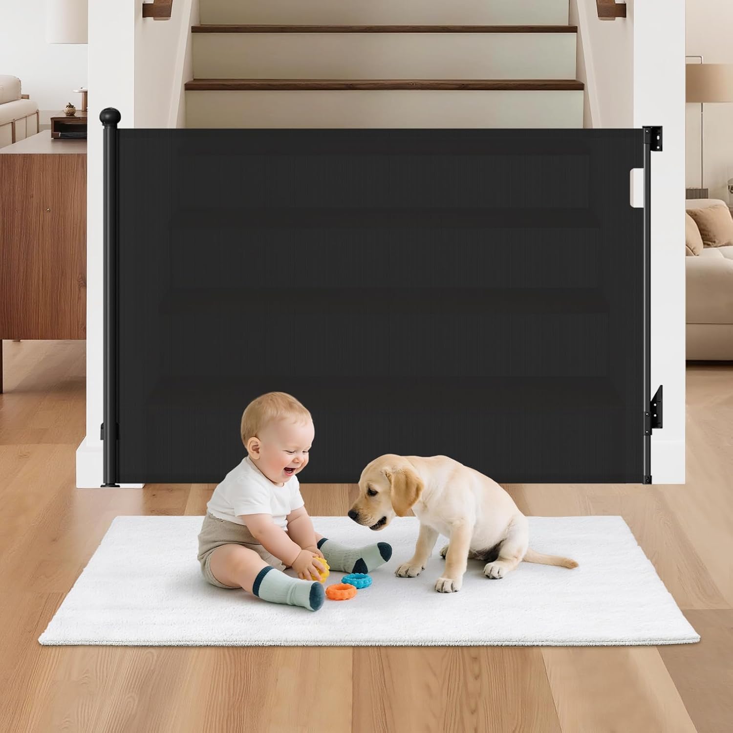 Retractable Baby Gate for Stairs - 55in Wide Safety Gate