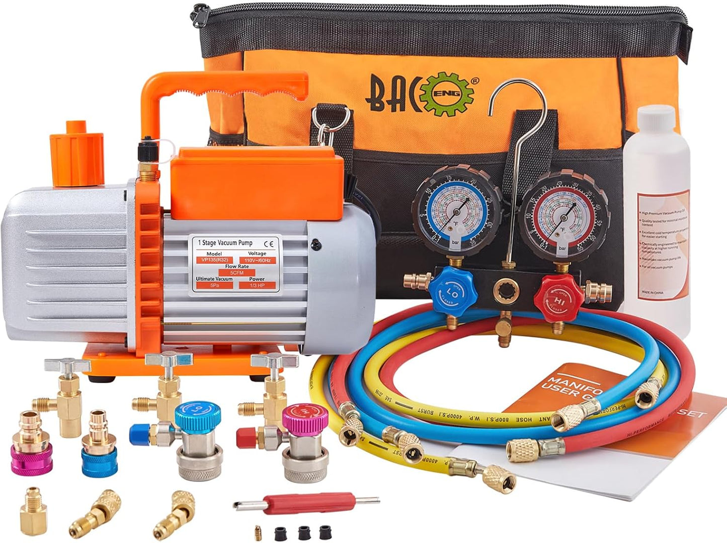 BACOENG R32 AC Vacuum Pump and Gauge Set for HVAC Systems