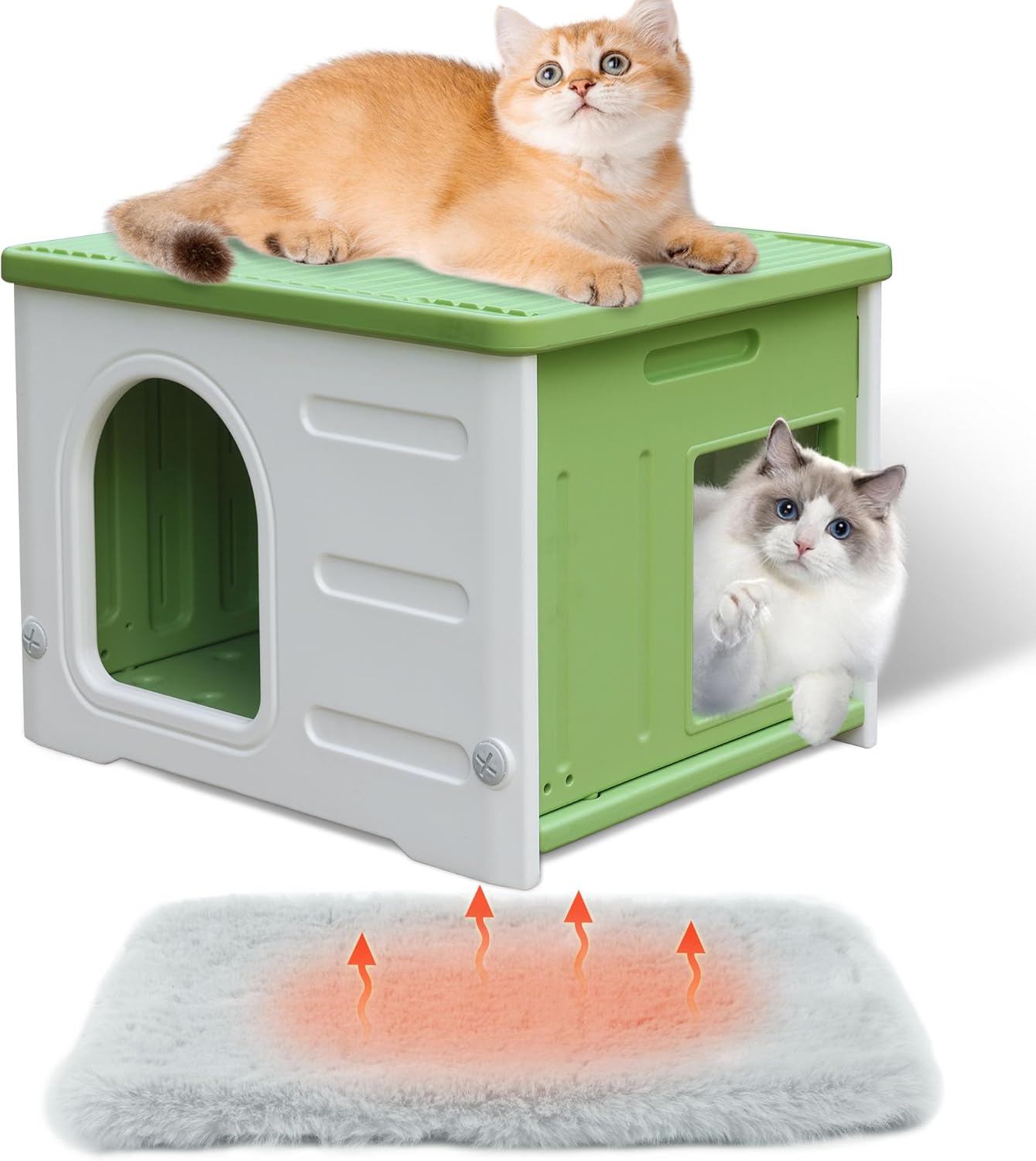 Rockever Plastic Cat House Outdoor with Escape Door for Safety
