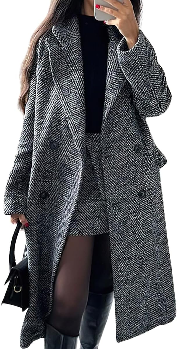 Chouyatou Women's Winter Casual Herringbone Wool Coat Review