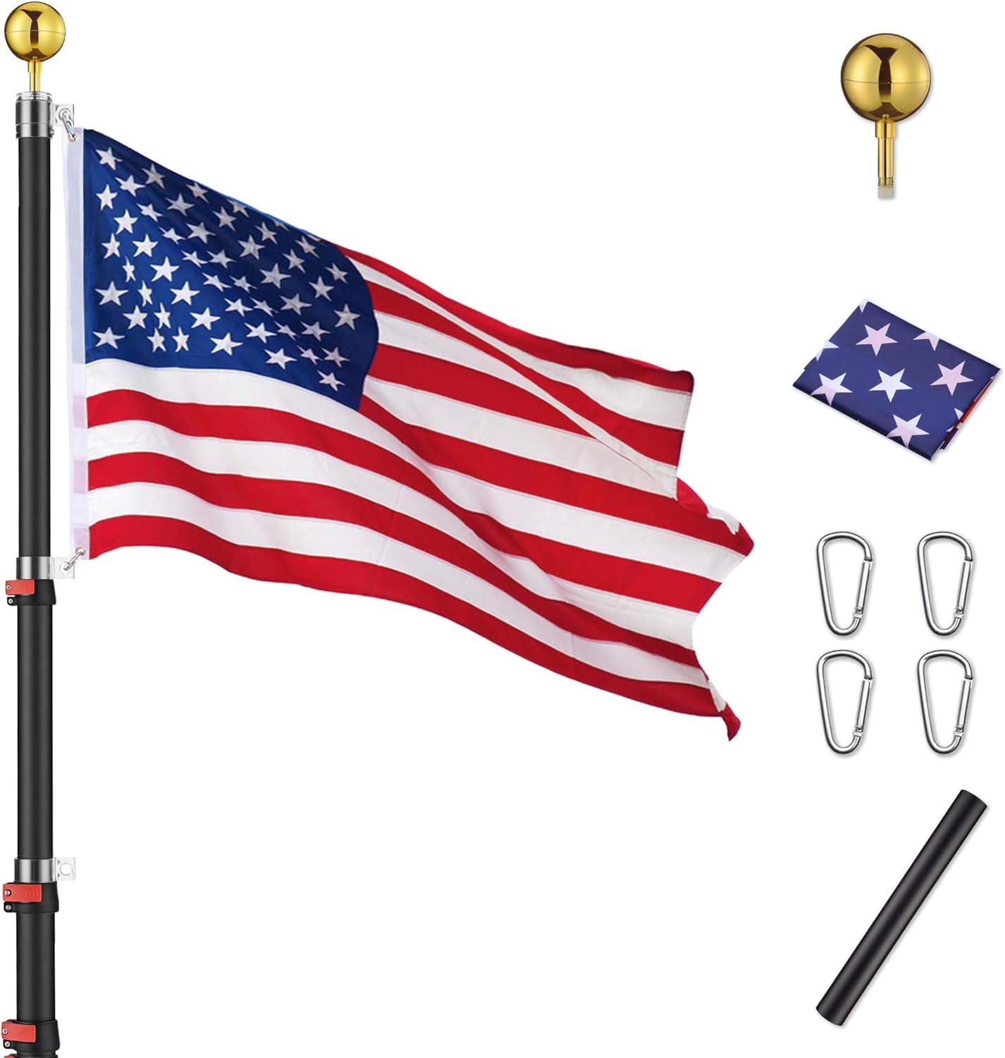 Yeshom 20Ft Telescopic Aluminum Flag Pole for 2 Flags Display