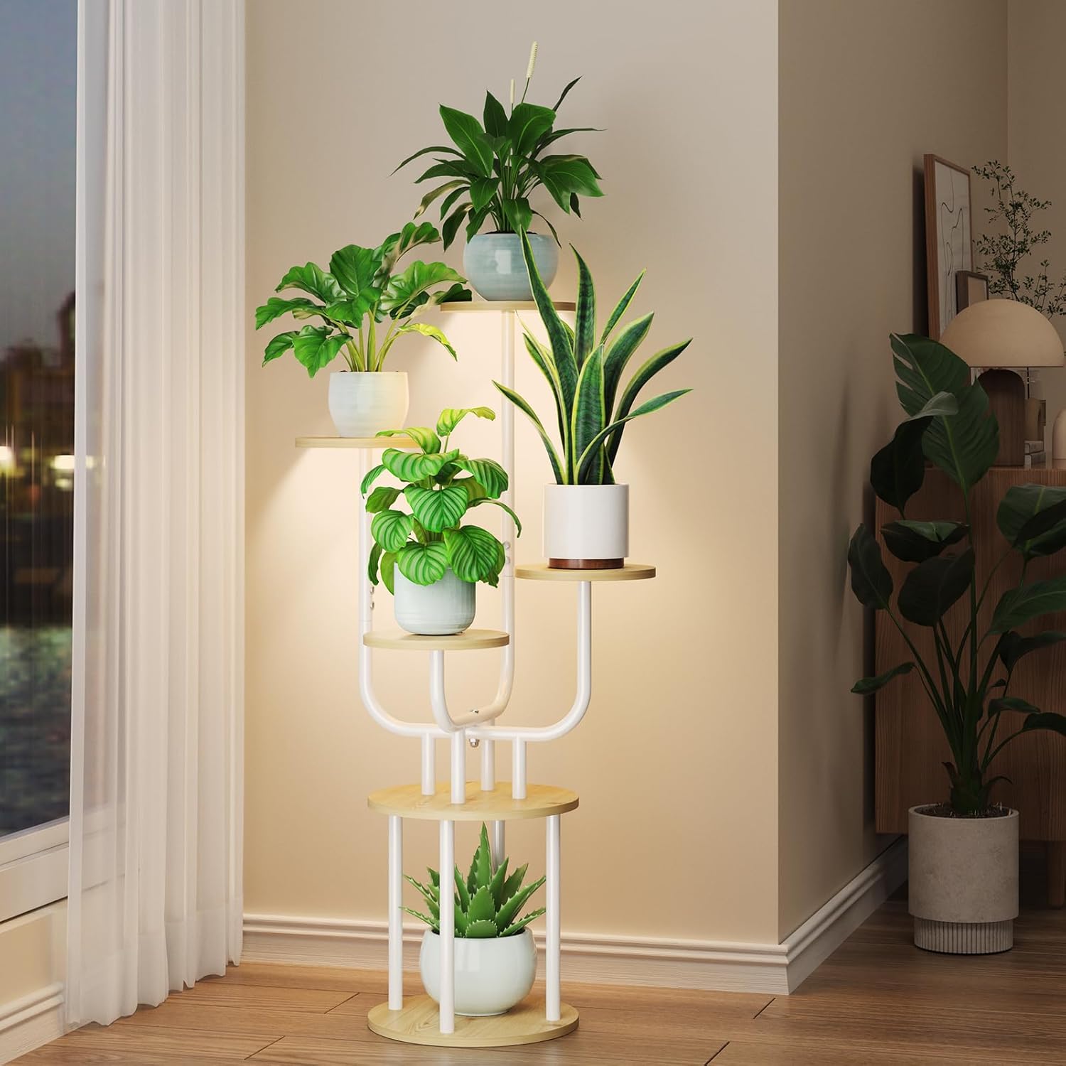Indoor Plant Stand with Grow Light - 6 Tier Tall Shelf for Decor