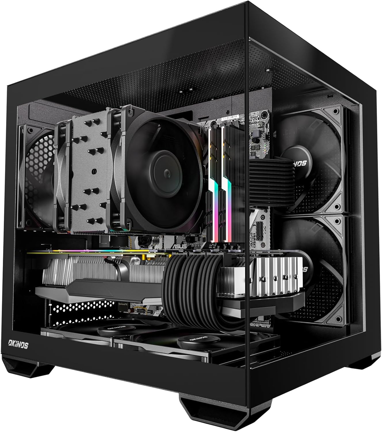MATX PC Case with 270-Degree Panoramic Glass and 5 Fans