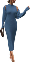 Women's Knit Two Piece Fall Outfit - Cropped Cardigan & Maxi Dress
