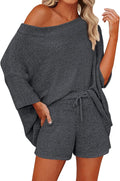 Mafulus Women's 2 Piece Off Shoulder Knit Top and Shorts Set - Cozy in