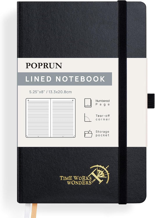 POPRUN A5 Hardcover Journal, 128 Numbered Pages, 120GSM - Ideal for Work