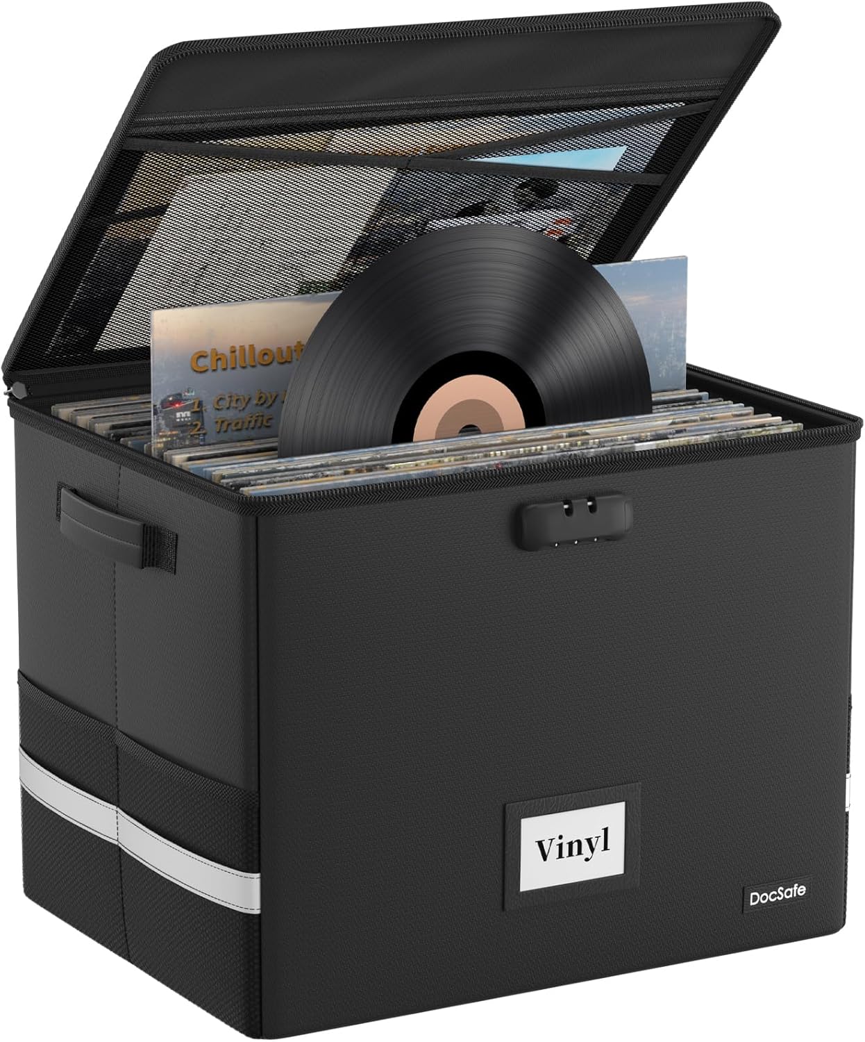 Fireproof Vinyl Record Storage Box for 150+ Albums with Lock