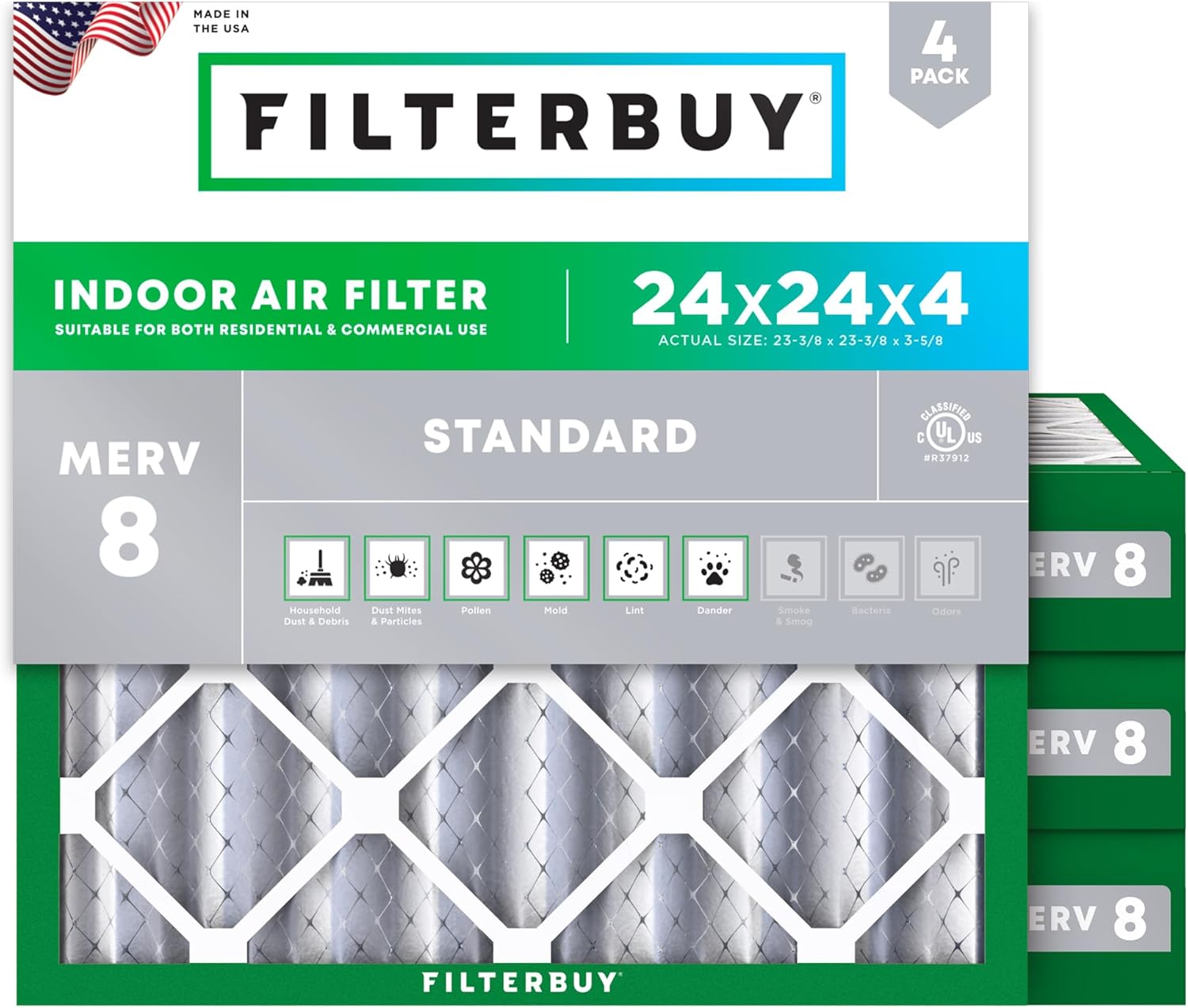 24x24x4 Air Filter MERV 8 Essential Dust & Allergy Defense