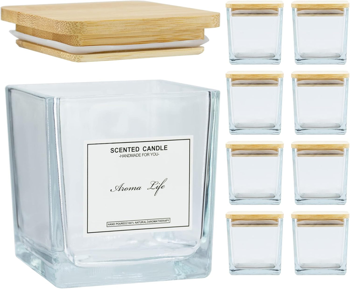 9pack 10oz Square Candle Jars with Bamboo Lids for DIY Crafts