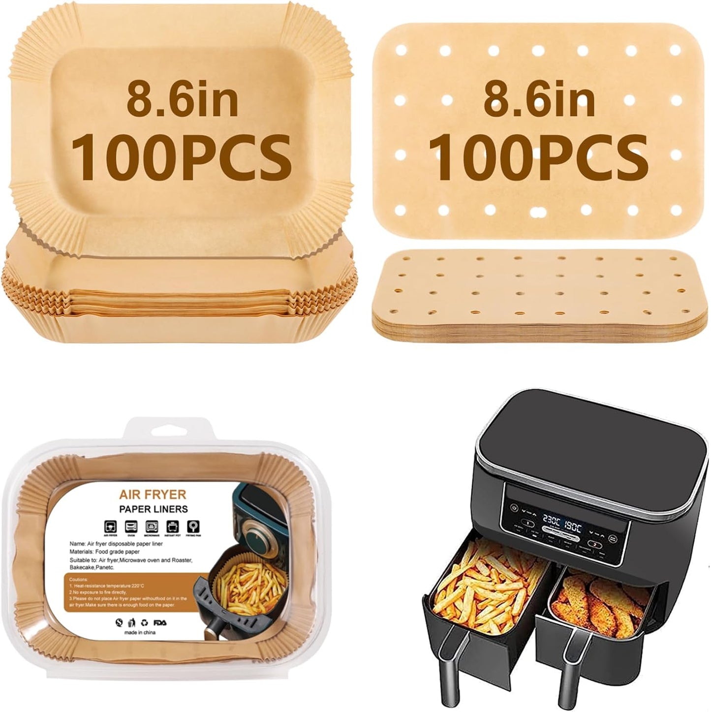Non-Stick Air Fryer Liners - 200PCS, 8.6 x 5.5