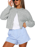 Balimtoy Cropped Cardigan Sweater - Cute Y2K Open Front Crop Top
