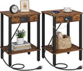 End Table with Charging Station Set of 2 - Narrow Nightstands