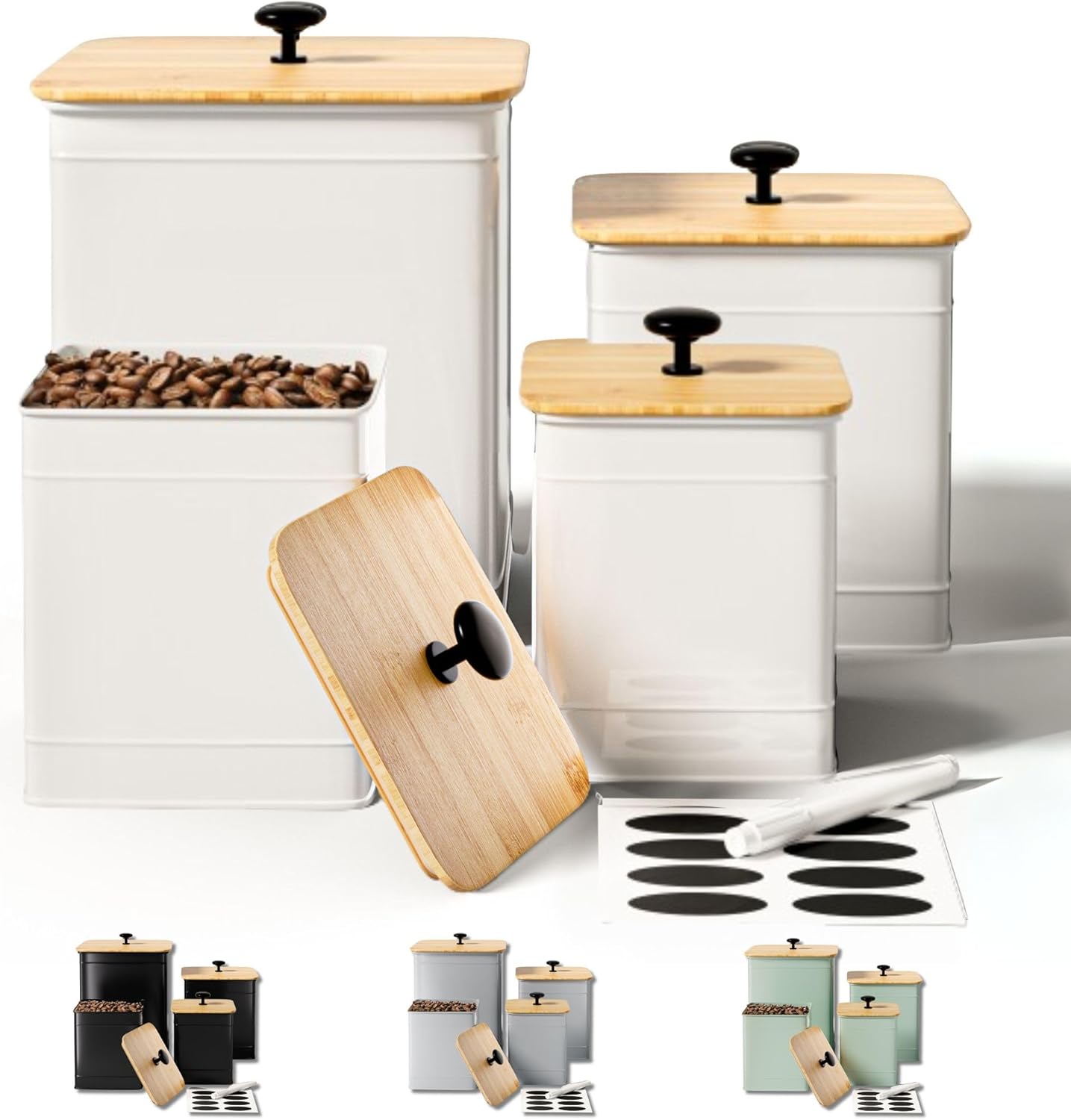 Kitchen Canisters Set of 4 with Airtight Lids & Labels