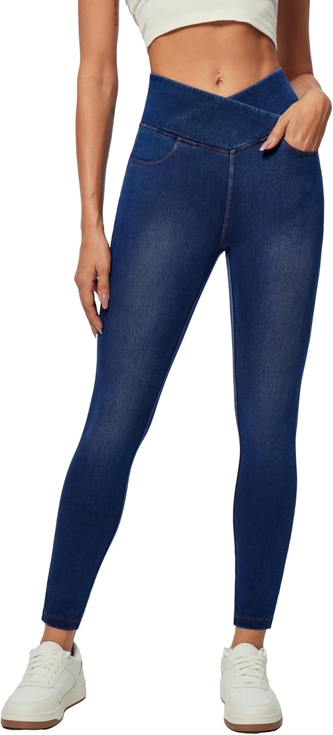 High Waisted Stretchy Jeggings for Women with Pockets