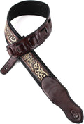 Dark Walnut Full Grain Carving Leather Padded Guitar Strap