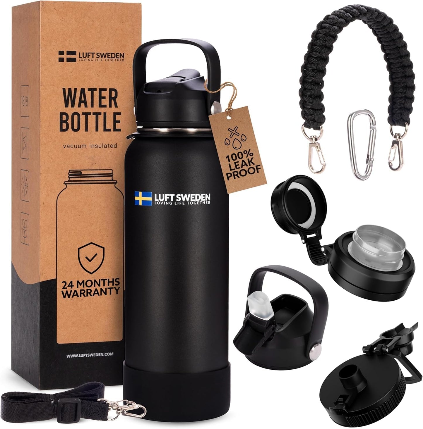LUFT SWEDEN 40 oz Stainless Steel Water Bottle for Gym Use