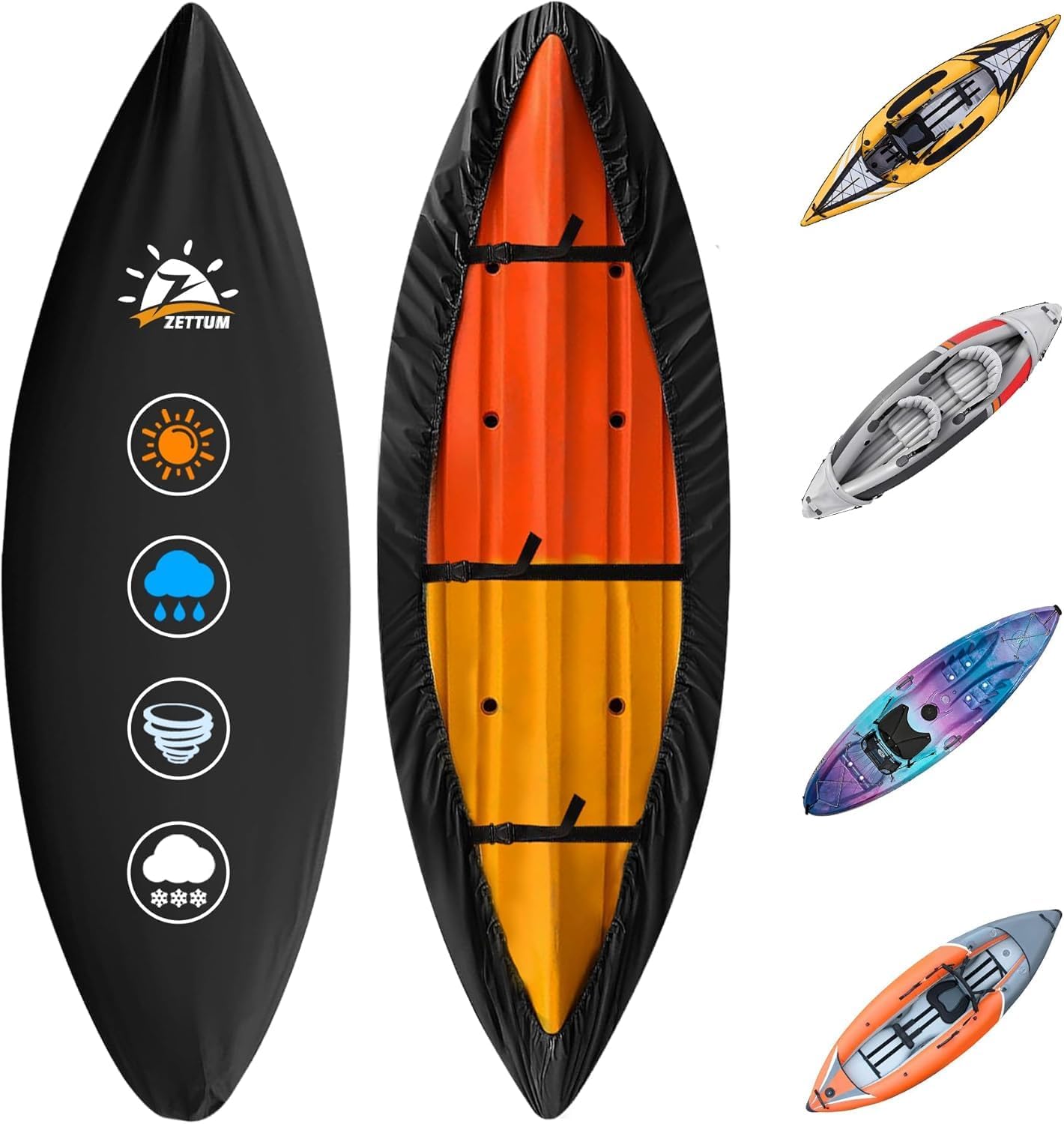 Zettum Kayak Cover 12.5 FT - Heavy Duty Waterproof Protection