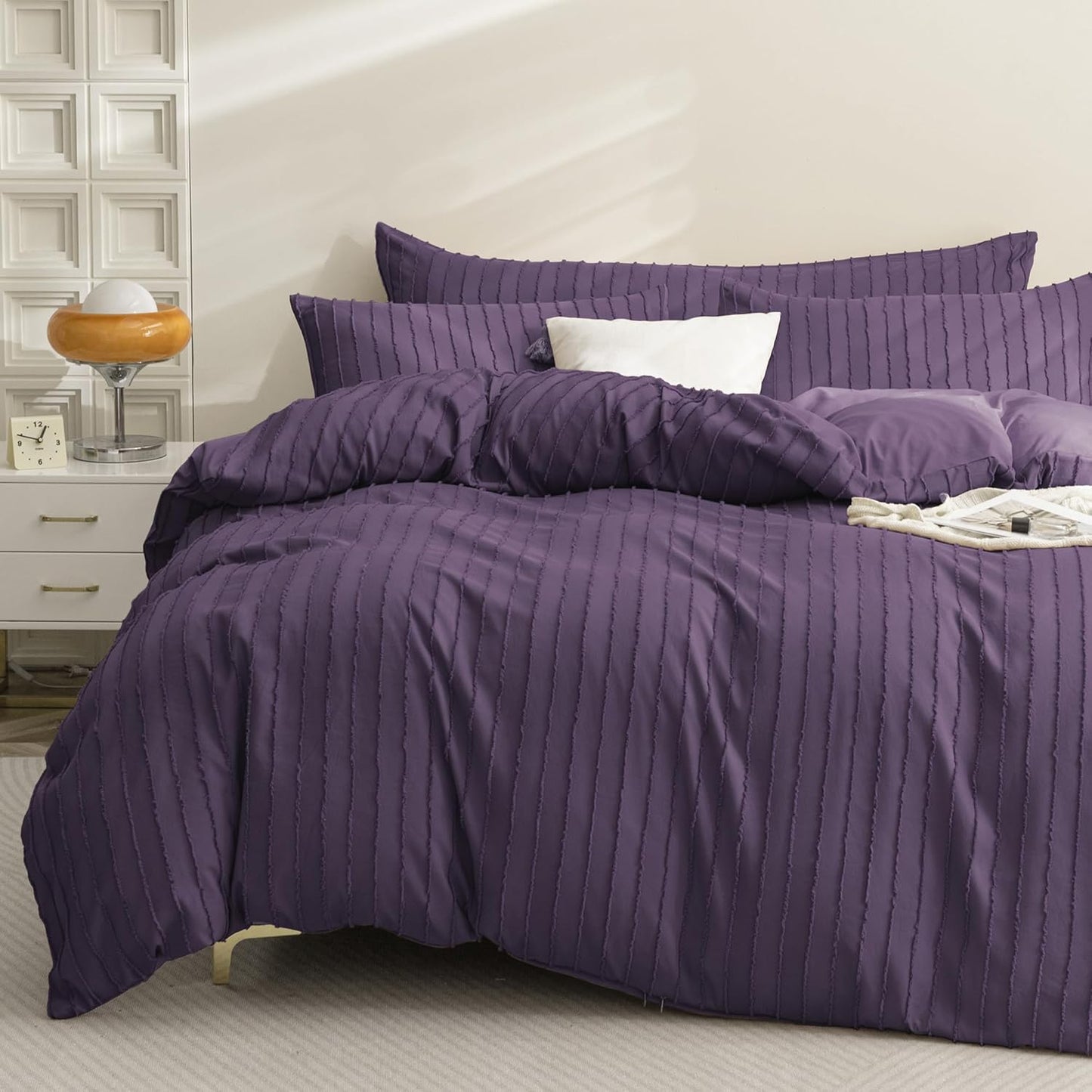 Boho Striped Duvet Cover Set Full Size - Chic Purple Design