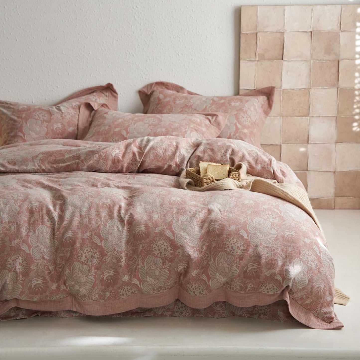 Jacquard Floral Duvet Cover Set King - Vintage Garden Style