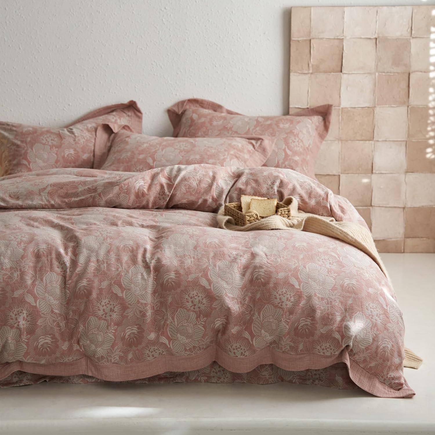 Jacquard Floral Duvet Cover Set King - Vintage Garden Style