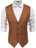 Men's Suede Leather Vest Cowboy Western Waistcoat - Slim Fit