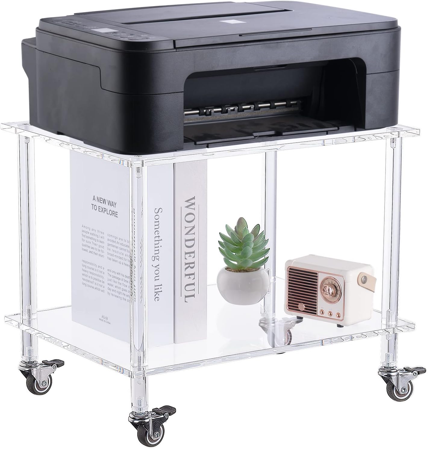 Mobile Printer Stand - Space-Saving, Clear Acrylic Design