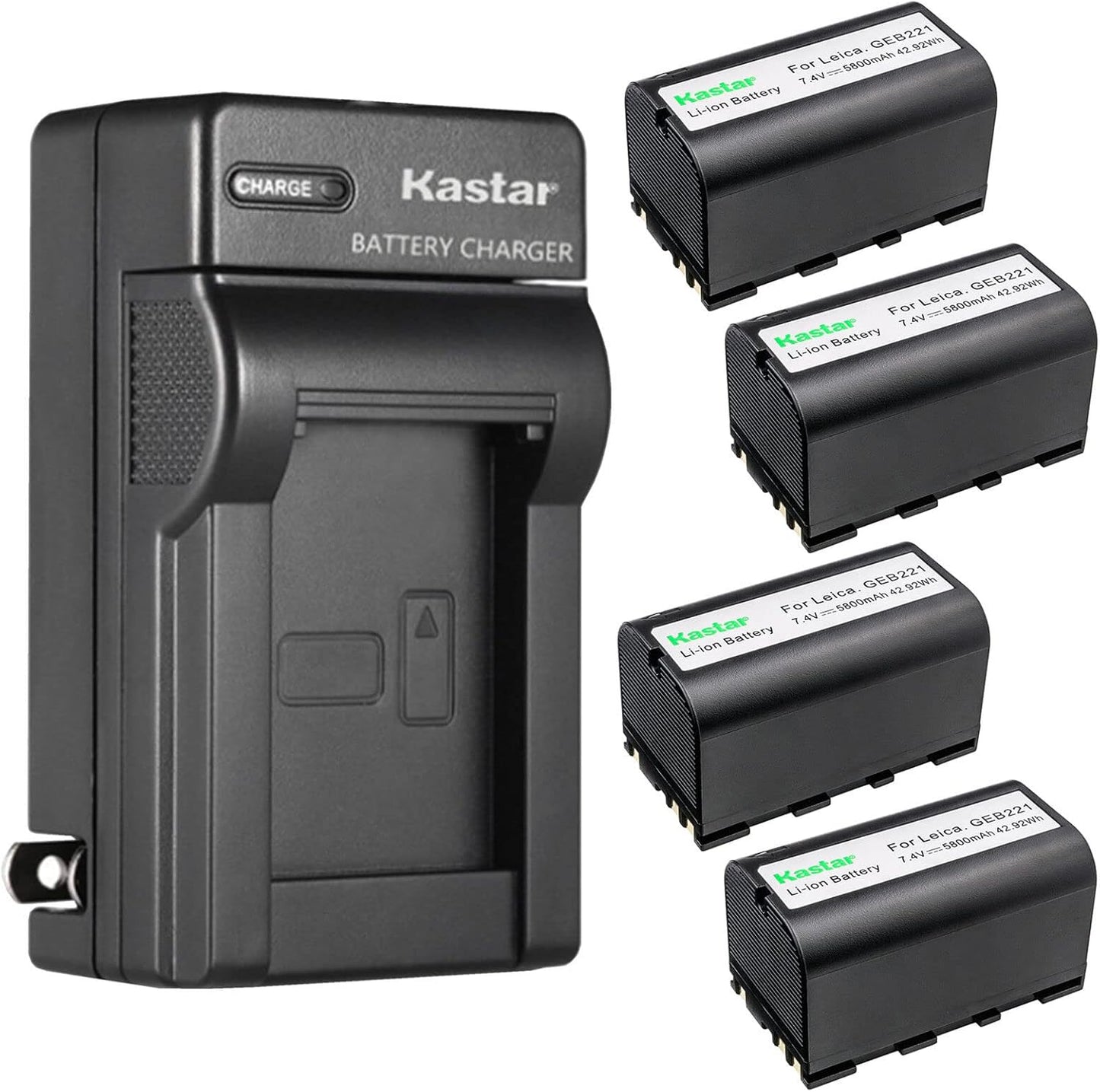 Kastar 4-Pack Battery and AC Wall Charger for Leica Equipment