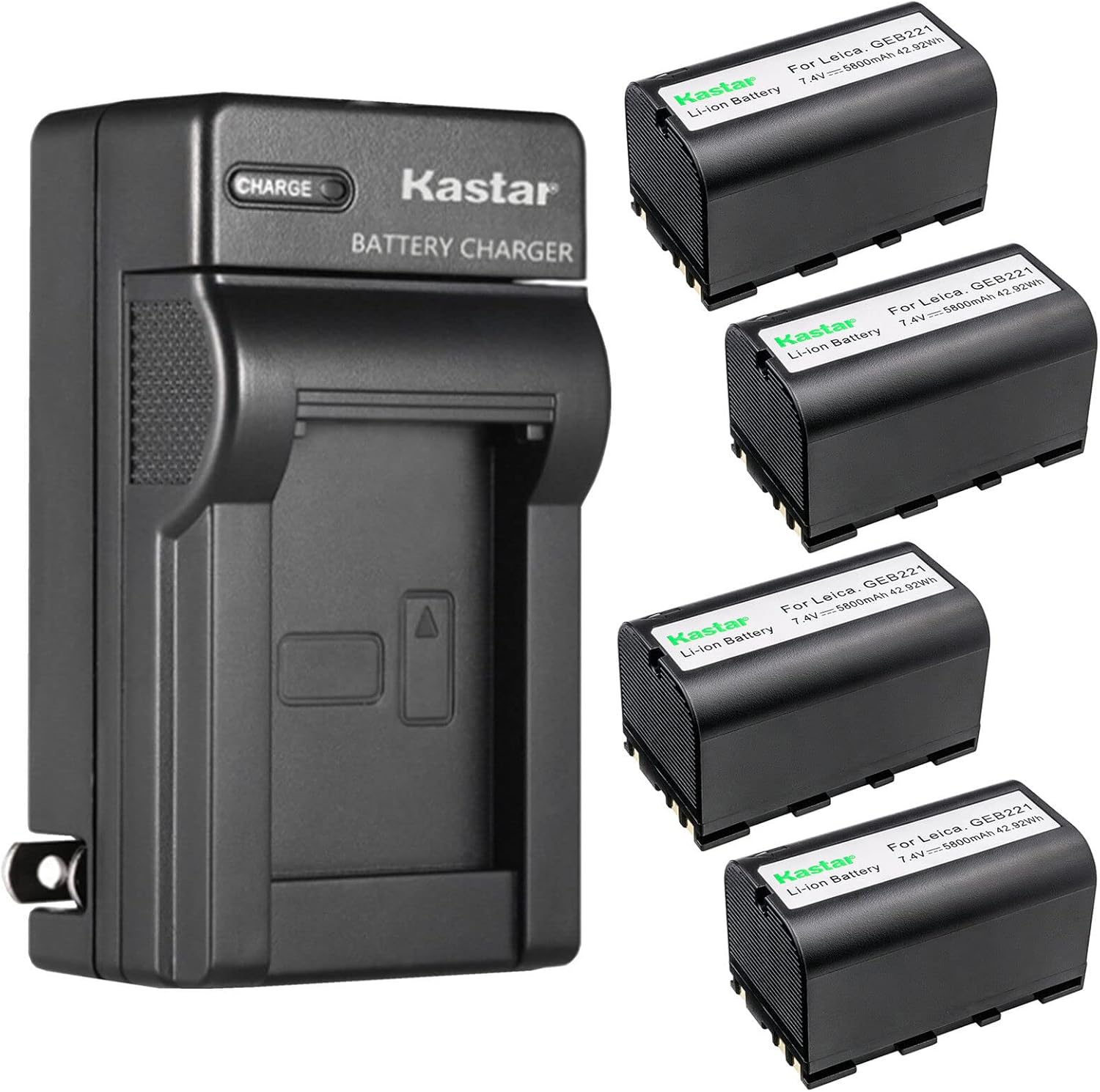 Kastar 4-Pack Battery and AC Wall Charger for Leica Equipment