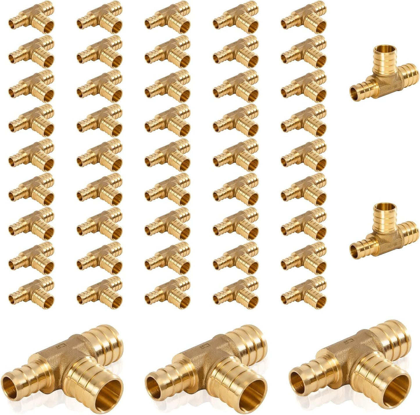 PEX Fittings 50-Pack 3/4in x 1/2in x 3/4in Reducing Tee Brass