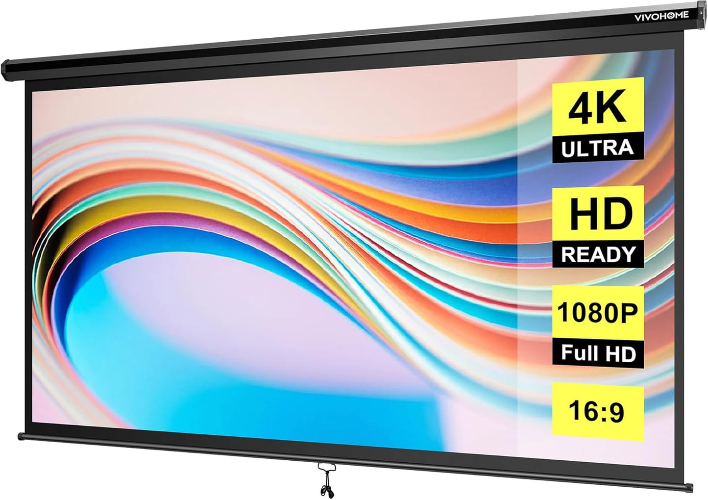 VIVOHOME 80 Inch Retractable Projector Screen for Home Theater
