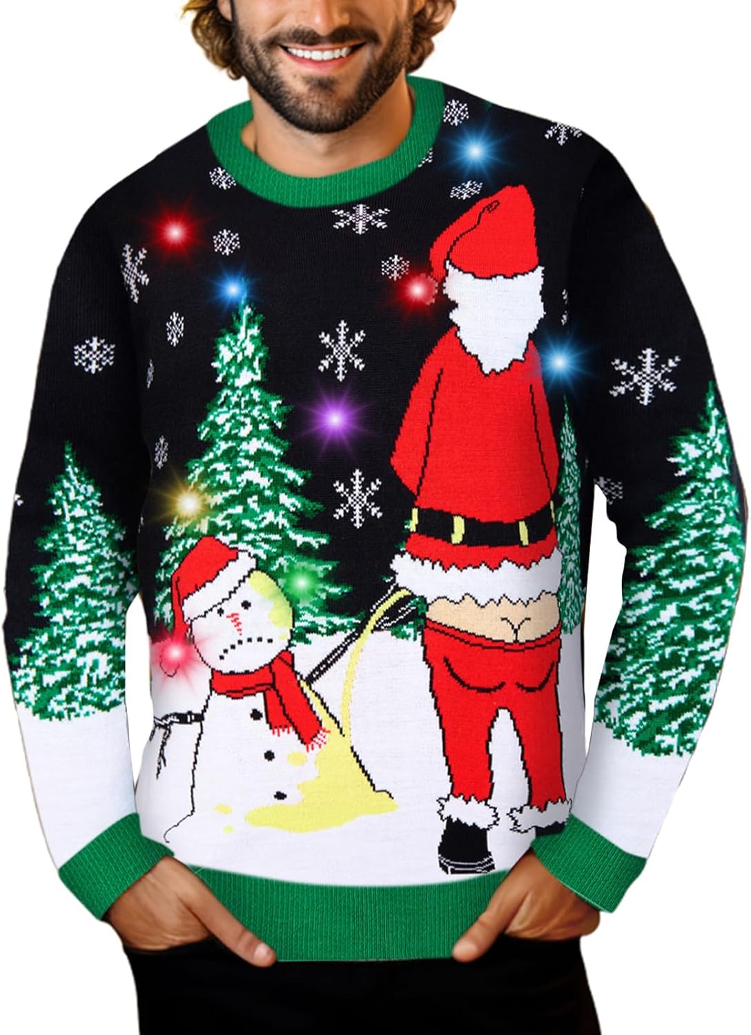 Light Up Knitted Ugly Christmas Sweater with Multi-Colored LED