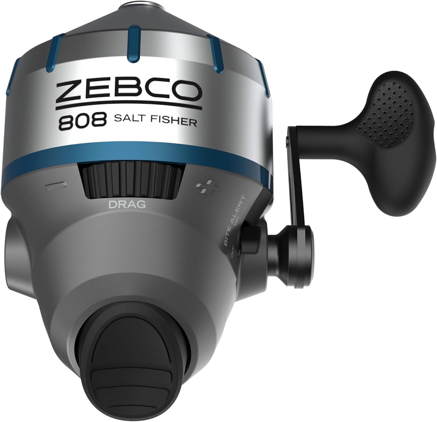 Zebco 808 Saltwater Spincast Reel, Stainless Steel Cover, Bite Alert, Pre-spooled 20lb Line