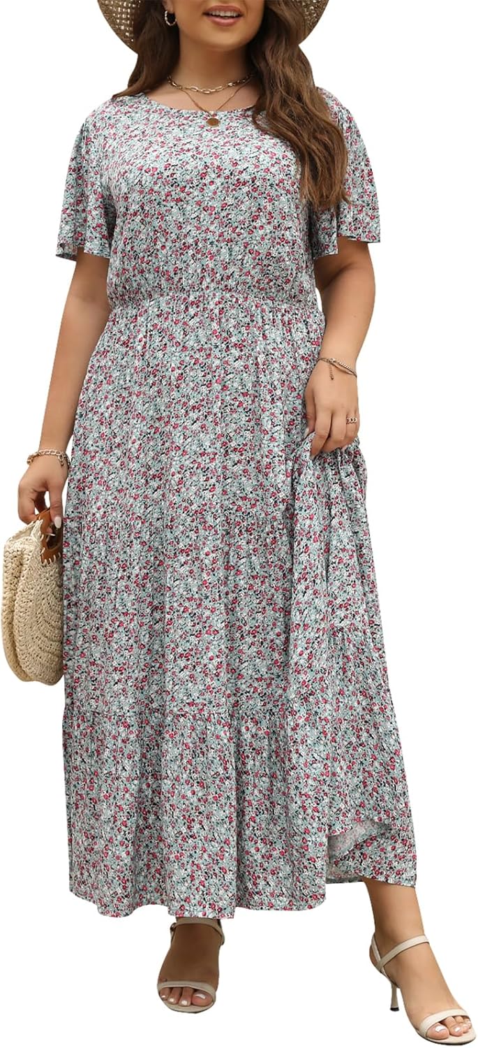 Plus Size Maxi Dresses for Curvy Women - Boho Floral Print