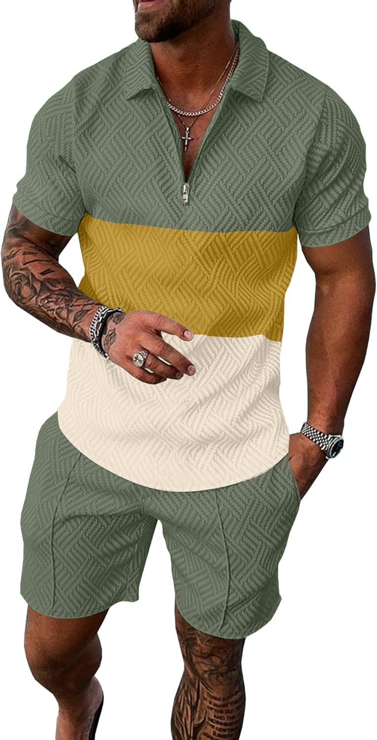 UOUA Mens Summer Track Suits Stylish 2 Piece Shorts Sets