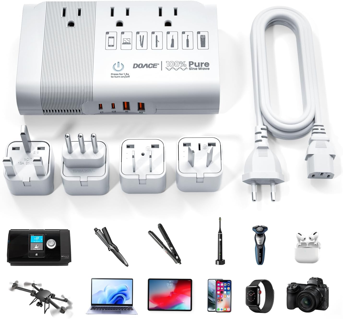 DOACE 500W Max Voltage Converter for European Travel Devices