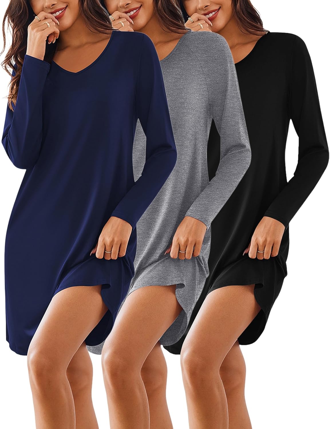 Ekouaer 3 Pack Women's Nightgowns for Comfy Sleep and Relaxation