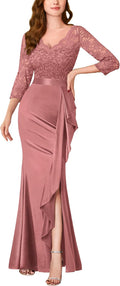 Vintage Floral Lace Evening Dress with Ruffles for Women by MISSMAY